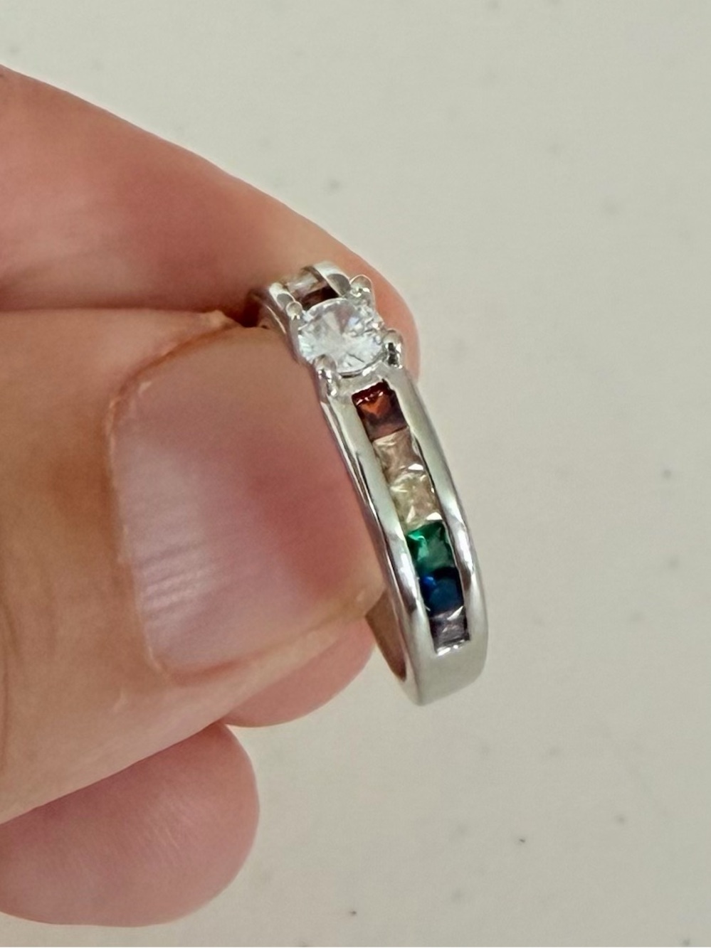 S925 Silver Rainbow Cubic Zircon Ring. - Picture 6 of 9